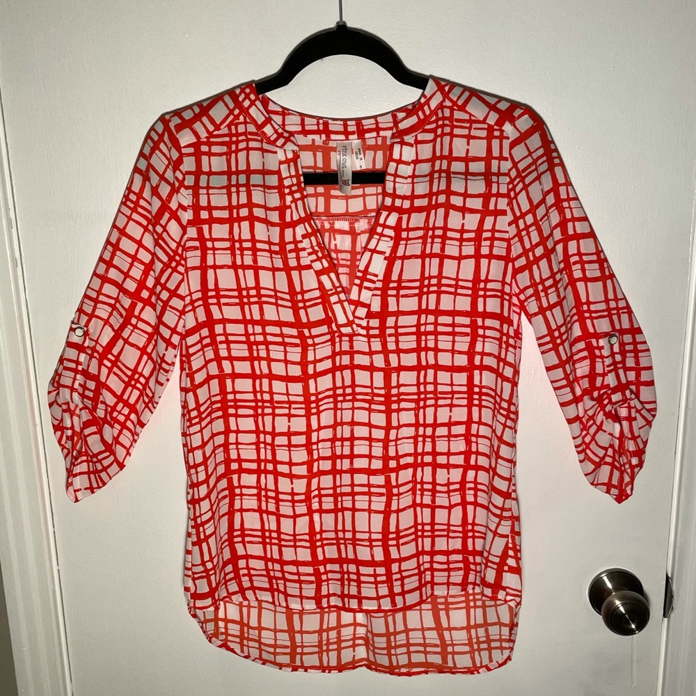 Pink Owl - Orange & White Geometric Blouse